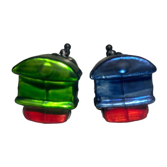 Old Navy Supply Co Hand Blown Glass Christmas Ornament Green Blue Train - Picture 8 of 9